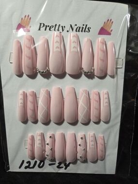 Pretty Nails Light Pink 25 Pc Press-On Nail Set with Rhinestones